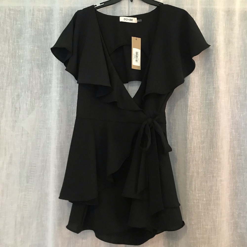 Black Tie Front Ruffled Romper